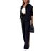 plus Size Women's Autumn Two Piece Set Color Block European American Style Long Sleeved Top High Waisted Wide Leg Pants_ecoleips.com