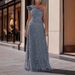 Women's Clothing Sequined Off Shoulder Backless Sleeveless Long Ball Sequined Silver Swing Dress Evening Gown_ecoleips.com