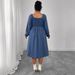 Women's Clothing Plus Size Clothes "Sophisticated High Waisted Square Neck Dress – Button Down Long Sleeve Winter Dress For Women_ecoleips.com