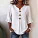 Women's Clothing Women's V Neck Button Top Style Cotton Linen Summer For Formal & Casual For Women Slim Fit Casual T-Shirt_ecoleips.com