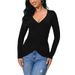 Aria Basics Aria Basics European American Cross-border Foreign Trade Women's Long-sleeve Autumn Trendy T-shirt With Irregular Hem, Solid Color,_ecoleips.com