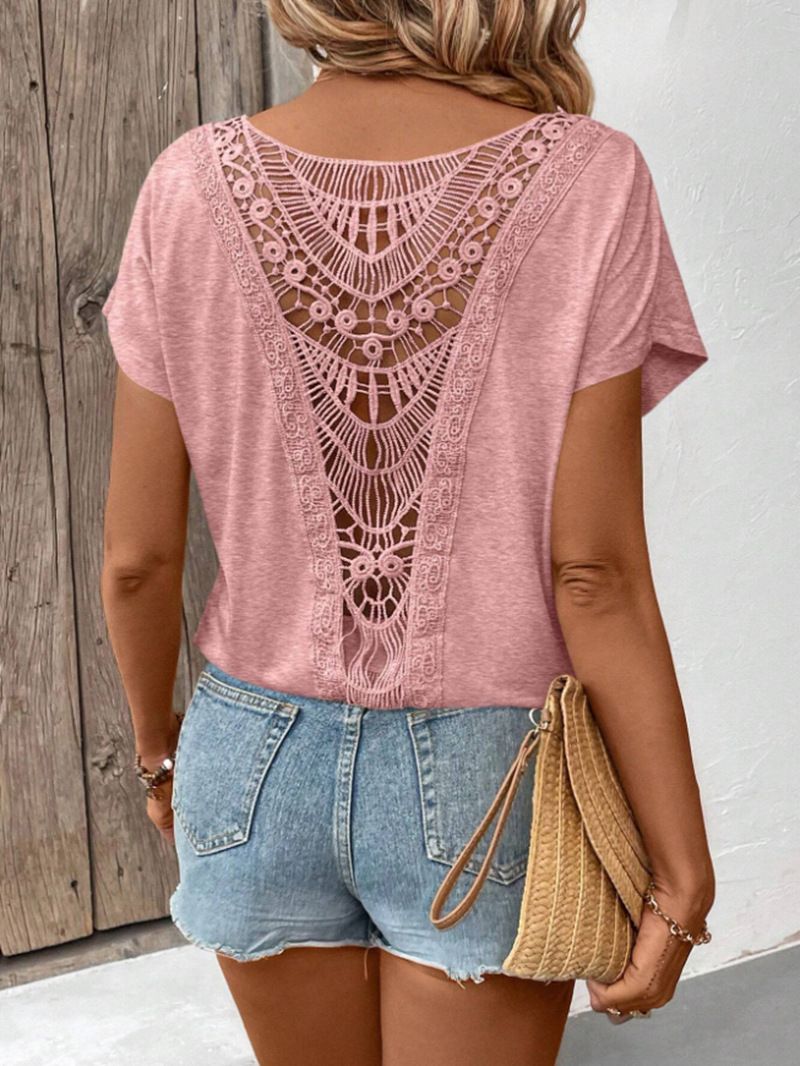 Women's Clothing Lace Stitching Short Sleeved T Shirt_ecoleips.com