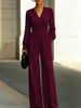Women's Slim Fit V Neck Jumpsuit Solid Color Wide Leg Fall Winter Irregular Waist Jumpsuits And Rompers_ecoleips.com