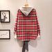 Women's Mid-Length Hooded Plaid Shirt With Spring/Autumn-Style Fleece Finish, Korean-Style Casual Jacket In Loose Fit Fo_ecoleips.com