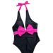 Sexy One-Piece Swimsuit With Large Bowtie - Nylon Pure Color Swimwear For Women, European Style With Chest Pad_ecoleips.com