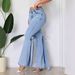 Women's Light Blue High Waist Flare Jeans With Bow Detail, Split Hem Stretchy Denim Bell Bottom Pants, Casual Daily Wear Slim Fit Bootcut Trousers For_ecoleips.com