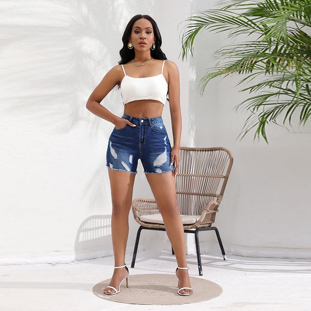 Women's Clothing Sexy Hotties High Waist Tight Butt Ripped Denim Shorts For Women_ecoleips.com