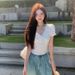 Solid Color Sweet Girly French Short-sleeve Lace Trim Shirt, New Summer Slimming White Top, Niche Style_ecoleips.com