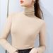 Spring And Autumn Elastic Mesh High-neck T-shirt Bottoming Shirt Women's Long-sleeved Solid Color Thickened Basic Top_ecoleips.com