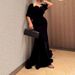 Women Sexy Sweetheart Neck Mermaid Dress Elegant Hight Waist Velvet Slim Prom Gowns Dress Casual Short Sleeve Solid Long Dress_ecoleips.com