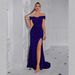 Women's Sequined One-Shoulder Party Dress - Elegant Evening Gown With High Slit (Toast Dress For Special Occasions)_ecoleips.com