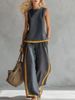 Women's Summer Casual Fashion Color Block Wide Leg Pants Set Sleeveless Two Piece Set European And American Style Trendy Cross Border_ecoleips.com