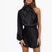 Women's Clothing One Shoulder Long Sleeve Mini Dress Silk Long Sleeve Round Neck Cocktail Short Dress_ecoleips.com