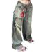 Printed Wide-Leg Jeans For Women - Vintage Washed Denim Pants With Streetwear Graphics (Blue)_ecoleips.com
