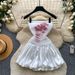 Women's Sweet Floral Print Strapless Dress Style High Waist Slimming Puffy Tulip Skirt White Summer Elegant_ecoleips.com