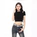 A Short-Sleeved Top For Petite Women, Featuring An Open Neckline That Reveals The Navel; Made Of Pure Cotton With A Summ_ecoleips.com