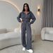 Casual Cotton Suit, Long-sleeved Zipper Cardigan, Waist-closed Hooded Sweater, Lace-up Wide-leg Pants, Two-piece Set_ecoleips.com