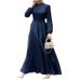 Women's Clothing Women's Muslim style round neck long sleeved belted waist slimming fashionable elegant robe loose dress dress_ecoleips.com