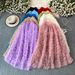 Ethereal Beaded Long Skirt For Women Elegant Fairy-like Cake Design Pleated Mid-Calf Summer Style Casual Chic Fashion_ecoleips.com