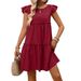 Women's Ruffled Bohemian Solid Color Dress Summer Thin Casual Fashion Adult Clothing_ecoleips.com