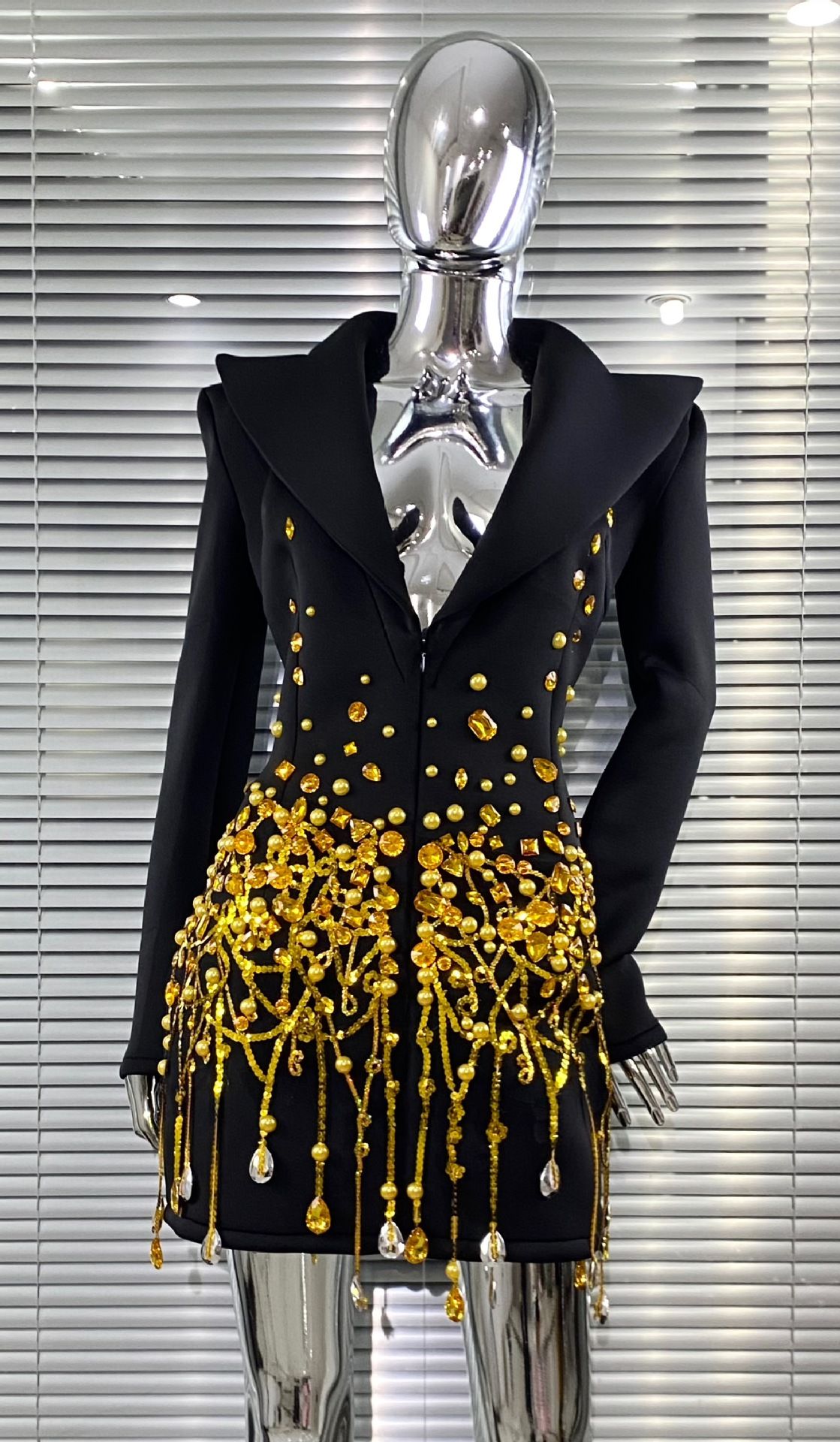 Luxury Women's Sexy Low Cut Sequined Pearl Dress Rhinestone Fashion Party Performance Suit Dress_ecoleips.com