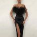 Women's Clothing Suspender Feather Dress Banquet Slim Temperament Slimming Arm Dress_ecoleips.com