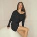 Summer Sexy Off-Shoulder Long Sleeve Bodycon Dress Solid Color Women's Independent Website Hot Selling New Product 2025_ecoleips.com