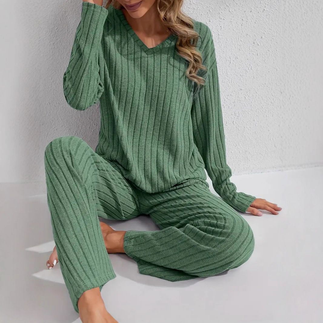 Women's Ribbed Long Sleeve Lounge Set - Cozy Winter Loungewear Pants & Top (Available In 4 Colors)_ecoleips.com