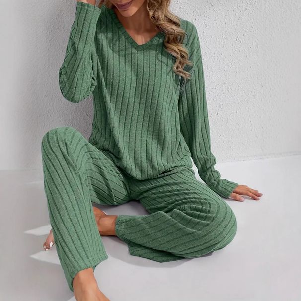 Women's Ribbed Long Sleeve Lounge Set - Cozy Winter Loungewear Pants & Top (Available In 4 Colors)_ecoleips.com