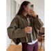 Women's Clothing Flannel-Lined Bomber Jacket – Oversized Aviator Coat With Lapel Collar (Spring Streetwear, 9 Colors)_ecoleips.com