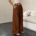 Summer Women's Casual Wide Leg Pants Textured Fabric Solid Color Knotted Waist Slanted Pockets_ecoleips.com