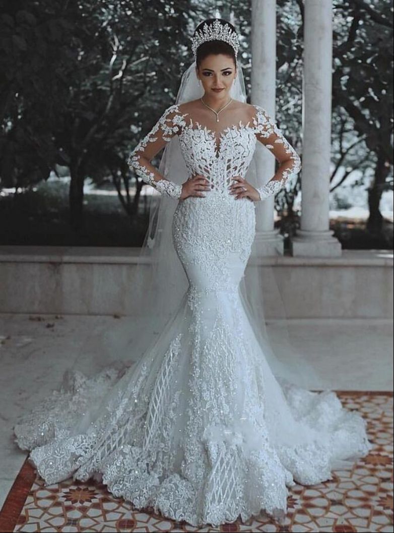 Women's Clothing Wedding Dress New Sexy Deep V Neck Fishtail Lace Wedding Dress_ecoleips.com