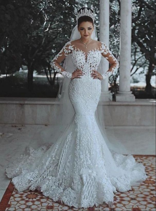 Women's Clothing Wedding Dress New Sexy Deep V Neck Fishtail Lace Wedding Dress_ecoleips.com