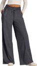 Women's Clothing Solid Color Casual Wide Leg Drawstring Elastic Waist Sweatpants_ecoleips.com