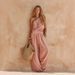 Summer Vacation Style Women's Off-Shoulder Casual Suit Solid Color High-Waisted Cotton Linen Wide-Leg Pants Set_ecoleips.com