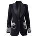 Elegant Rhinestone Embellished Blazer For Women - Single Button Formal Jacket With Intricate Beading For Office & Evening Wear_ecoleips.com