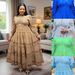 Women's Clothing Fashion Retro Lace Stitching Stand Collar Lantern Sleeve Big Swing Dress_ecoleips.com