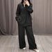 Women's Fashion Cotton Linen Set Long Sleeve Top With Half Open Placket Wide Leg Pants Autumn Casual Comfortable Clothing_ecoleips.com