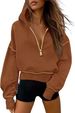 Women's Half-Zip Hooded Sweatshirt Long Sleeve Casual Pullover Loose Fit Fashionable Streetwear Soft Fleece Comfortable Sportswear_ecoleips.com