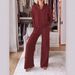 Women's Clothing New Casual Threaded V Neck Long Sleeved Loose Top Wide Leg Pants Two Piece Set_ecoleips.com