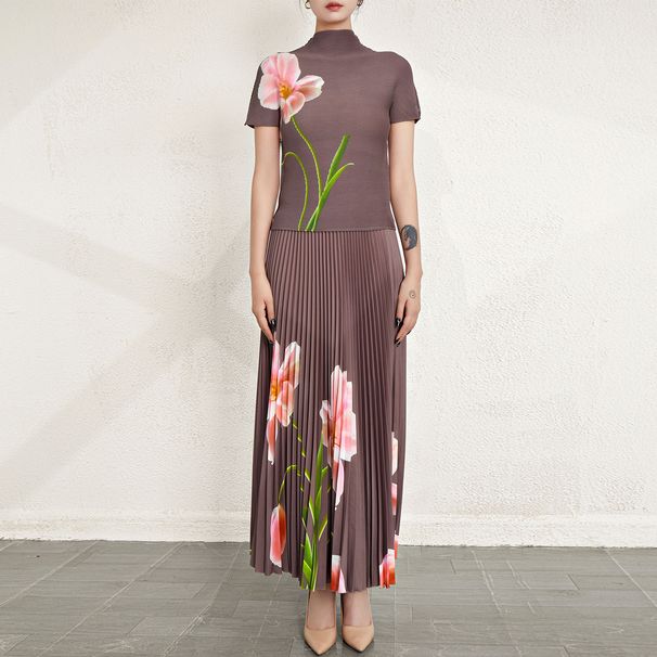 Women's Fashionable High-End Pleated Slim Skirt Two Piece Suit Casual Summer French Style Set Reducing Age_ecoleips.com