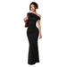Voya Women's Sexy Socialite Style Dress, Summer Off Shoulder Slanted Neck Black Dress, Long Skirt_ecoleips.com