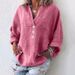 Verve 2025 Spring Summer V-neck Cotton Linen Blend Long Sleeve Pullover Women's Shirt_ecoleips.com