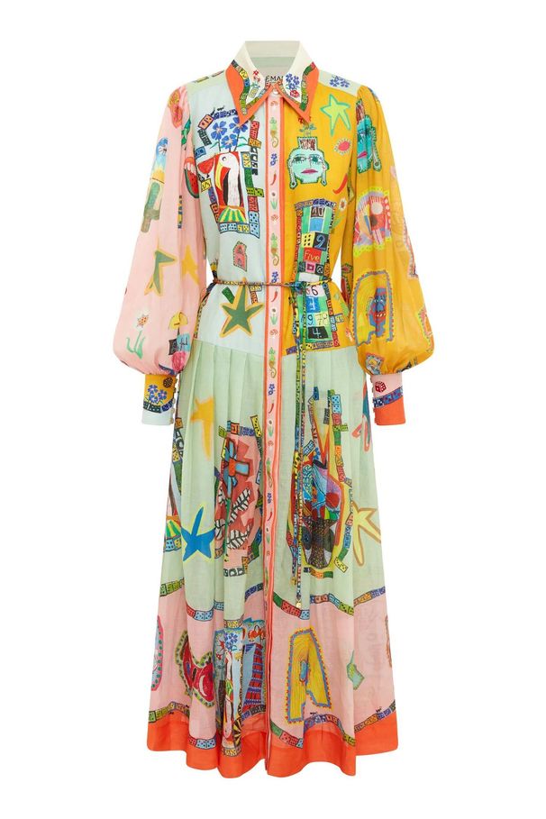 Women's Clothing New Printed Fashion Long Sleeved Puff Sleeves Lace Up Big Swing Dress_ecoleips.com