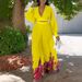Women's Clothing Spring New Fashion Temperament Chiffon V Neck Pleated Top Printed Wide Leg Pants_ecoleips.com