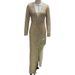 Women's Clothing Tassels And Sequins Waist Hugging Deep V Long Sleeves And Side Slits Sexy Asymmetrical Dress_ecoleips.com