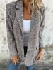 2025 Autumn Winter Cardigan Jacket Women Casual Fashion Houndstooth Lapel Blazer_ecoleips.com