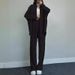 Fashionable European American Women's Casual Set Long Sleeve Shirt Wide Leg Pants 2 Piece Set Autumn Winter Loose Stretch Wrinkled_ecoleips.com