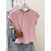 ZOEVA Milk Blue Texture Korean Simple Short-sleeved Women's T-shirt Summer Slim And Thin Niche Foreign Style Bottoming Shirt Top_ecoleips.com