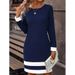 Women's Clothing New Fashion Tight Color Matching Dress Long Sleeve Round Neck Women's Clothing_ecoleips.com